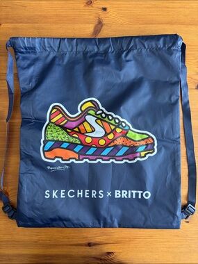 Skechers x Britto Reusable Navy Drawstring Backpack with Colorful Pop-Art Design